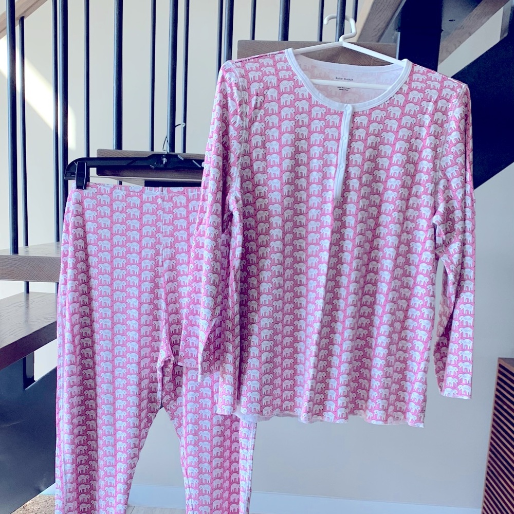 Roller Rabbit Hathi Animal Print Pajama Set, Size XL